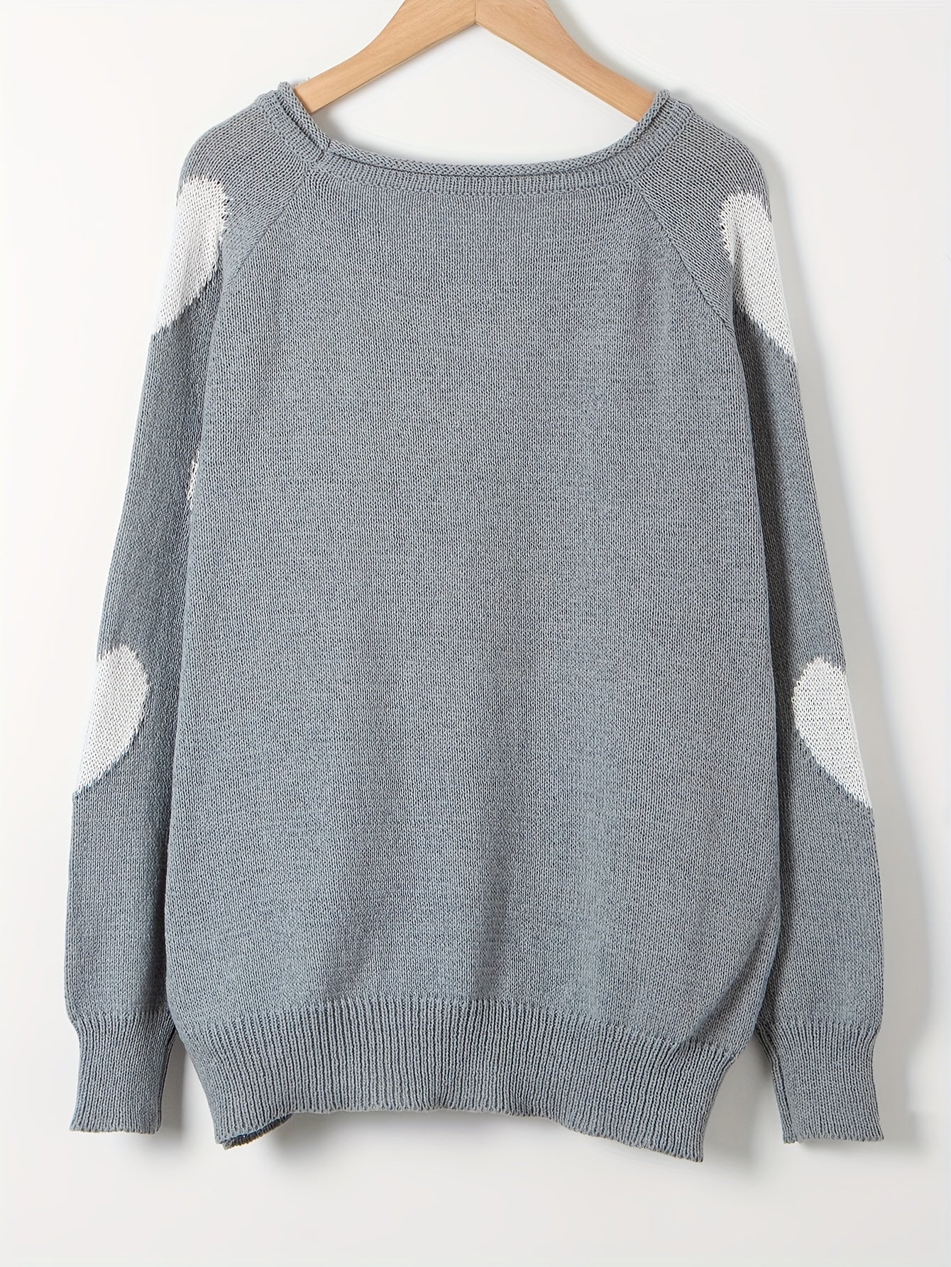 Sixsr Heart Pattern Crew Neck Pullover Sweater, Casual Long Sleeve Raglan Shoulder Sweater, Women's Clothing