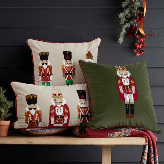 Set of 1 Christmas Nutcracker Embroidered Throw Pillow Covers - 18x18 Inch Decorative Polyester Cases for Sofa and Bed - Machine Washable, Zippered, Contemporary Style, Soft and Cozy for Various Room Types