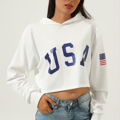 Sixsr Women's USA American Flag Graphic Sweatshirt - Long Sleeve, Round Neck, Casual Sports Style