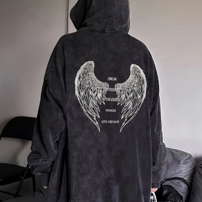 Sixsr Angel Wings & Letter Print Pullover Hoodie, Casual Long Sleeve Kangaroo Pocket Hoodie Sweatshirt, Women's Clothing