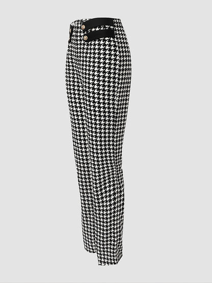 Women's Stylish Houndstooth High Waist Straight Leg Pants - Perfect for Casual Everyday Wear