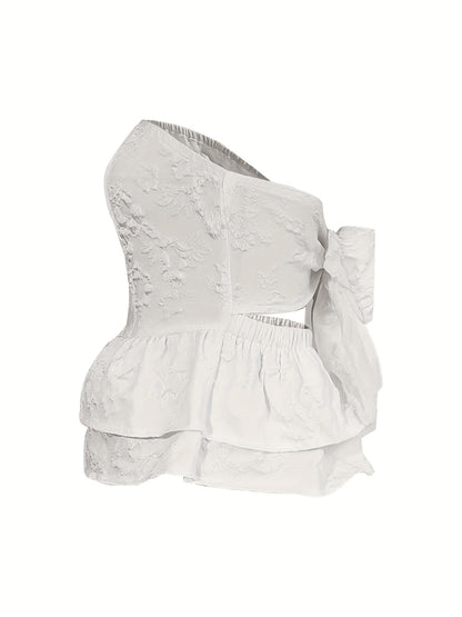 Solid Layered Hem Tube Top, Versatile Tie Back Strapless Top, Women's Clothing