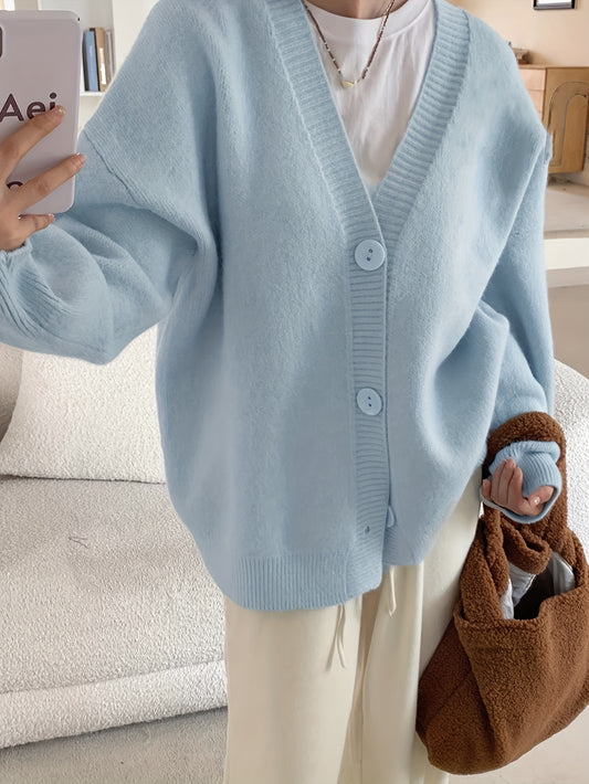 Sixsr Solid Button Front Cardigan, Casual Long Sleeve Drop Shoulder Outwear, Women's Clothing