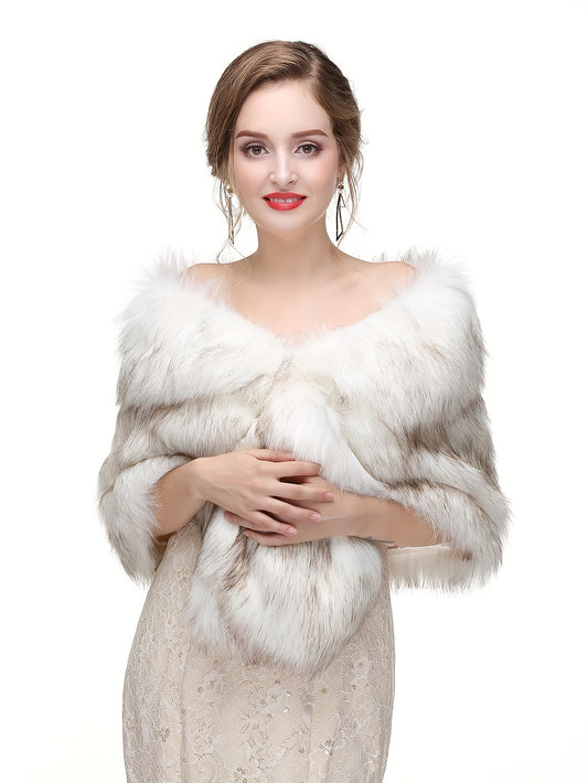 Sixsr Faux Fur Cape Coat, Elegant Button Front Coat For Fall & Winter, Women's Clothing