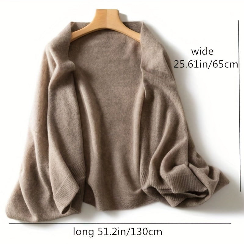 Sixsr Women's Coldproof Wool Shawl Solid Color Loose Cloak With Bat Sleeves Warm Shoulder Protection Stretchable Knitted Cardigan