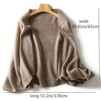 Sixsr Women's Coldproof Wool Shawl Solid Color Loose Cloak With Bat Sleeves Warm Shoulder Protection Stretchable Knitted Cardigan