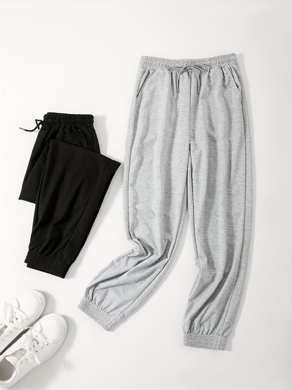 Sixsr 2pcs Women's Athleisure Solid Color Comfortable Loose Pants With Elastic Waist Drawstring