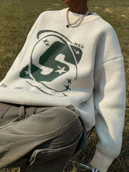 Sixsr Letter Pattern Crew Neck Pullover Sweater, Casual Long Sleeve Sweater For Fall & Winter, Women's Clothing