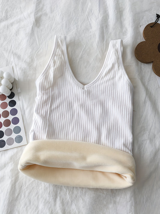 Sixsr Girls Plus Velvet Thick Vest Solid Color Warm Body-con Bottoming Vest For 13-18 Y