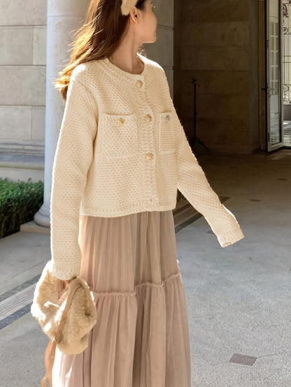 Sixsr Solid Button Front Cardigan, Elegant Long Sleeve Outwear For Spring & Fall, Women's Clothing