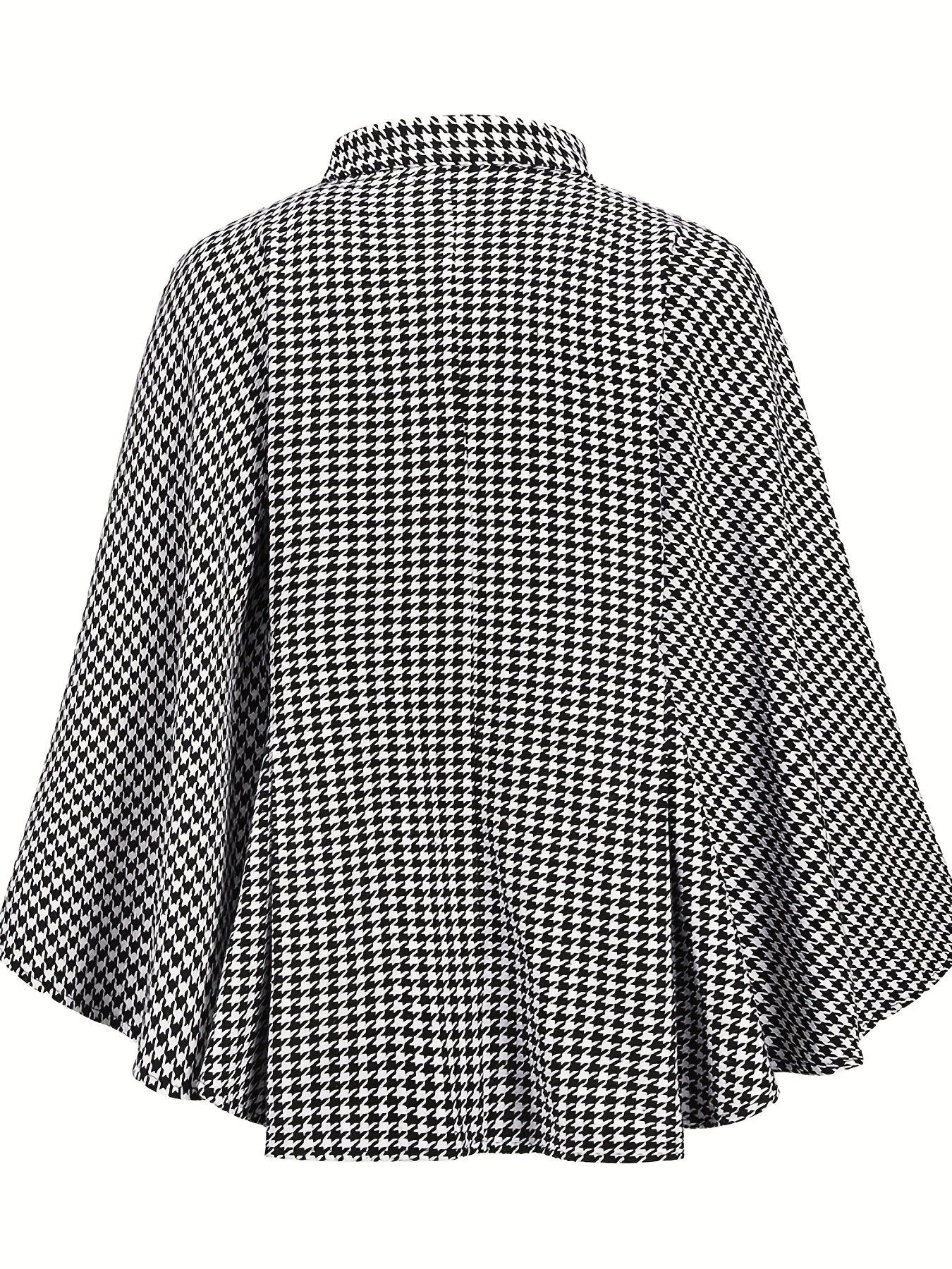 Sixsr Houndstooth Print Cape Top, Casual Tie Front Loose Outerwear, Women's Clothing