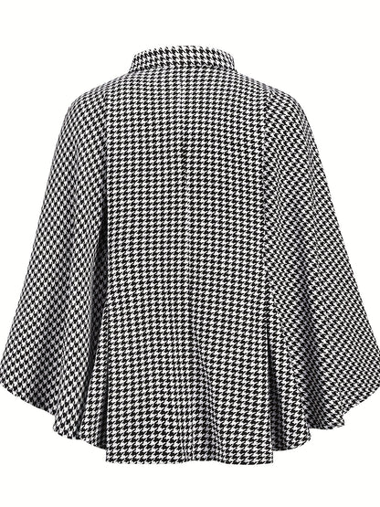 Sixsr Houndstooth Print Cape Top, Casual Tie Front Loose Outerwear, Women's Clothing