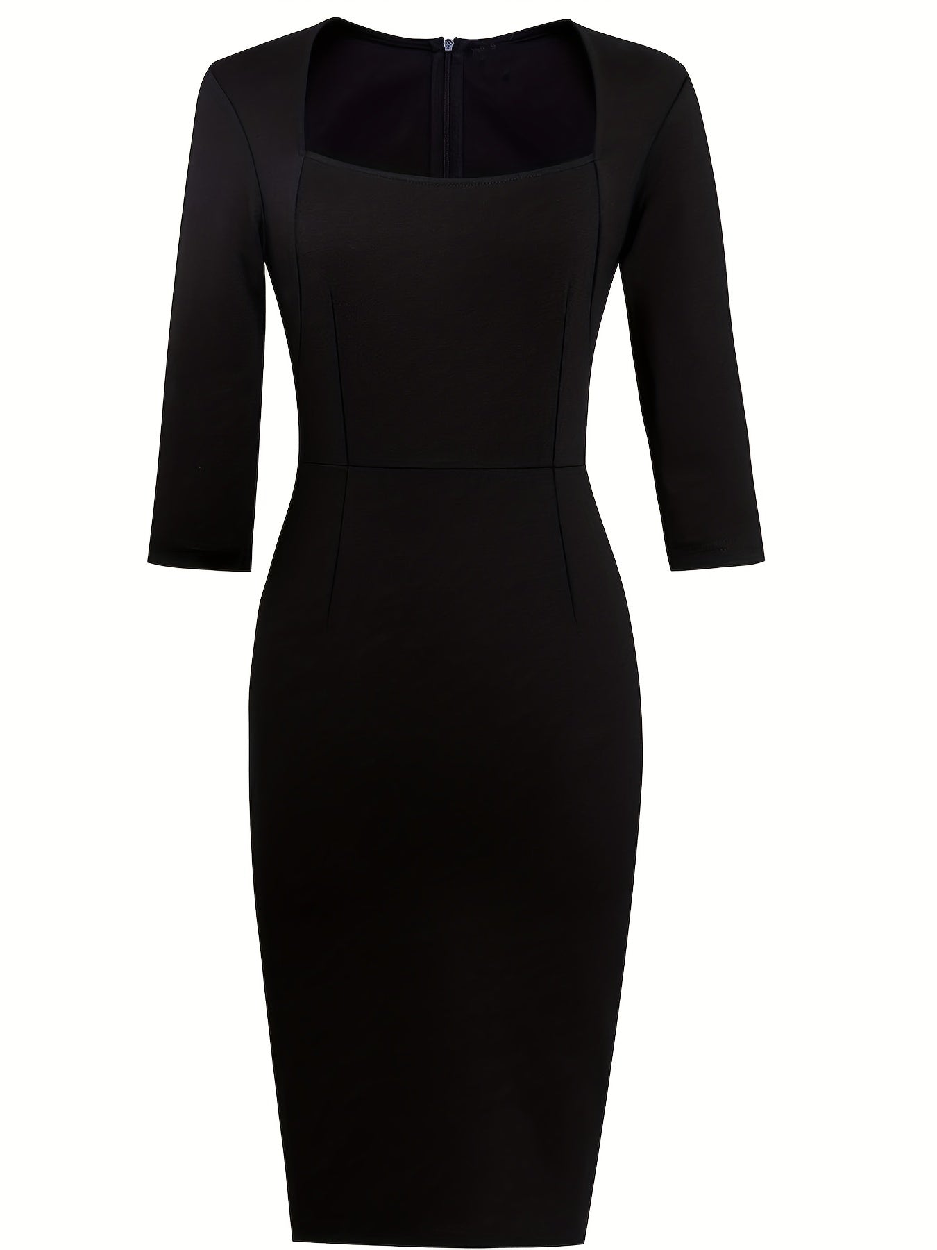 Sixsr Solid Squared Neck Dress, Elegant 3/4 Sleeve Bodycon Dress, Women's Clothing