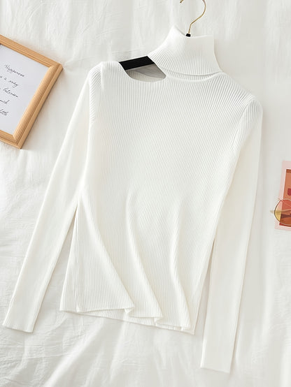 Sixsr Solid Turtle Neck Rib Knit Top 5 Pack, Elegant Cut Out Long Sleeve Slim Sweater, Women's Clothing