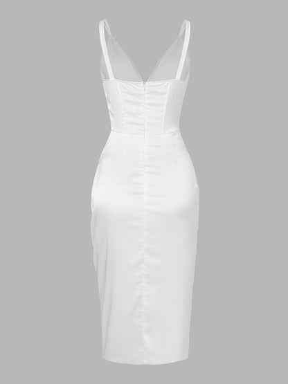 Sexy Backless Slim Deep V Neck Dress, Casual Every Day Dress For Spring & Fall, Women's Clothing