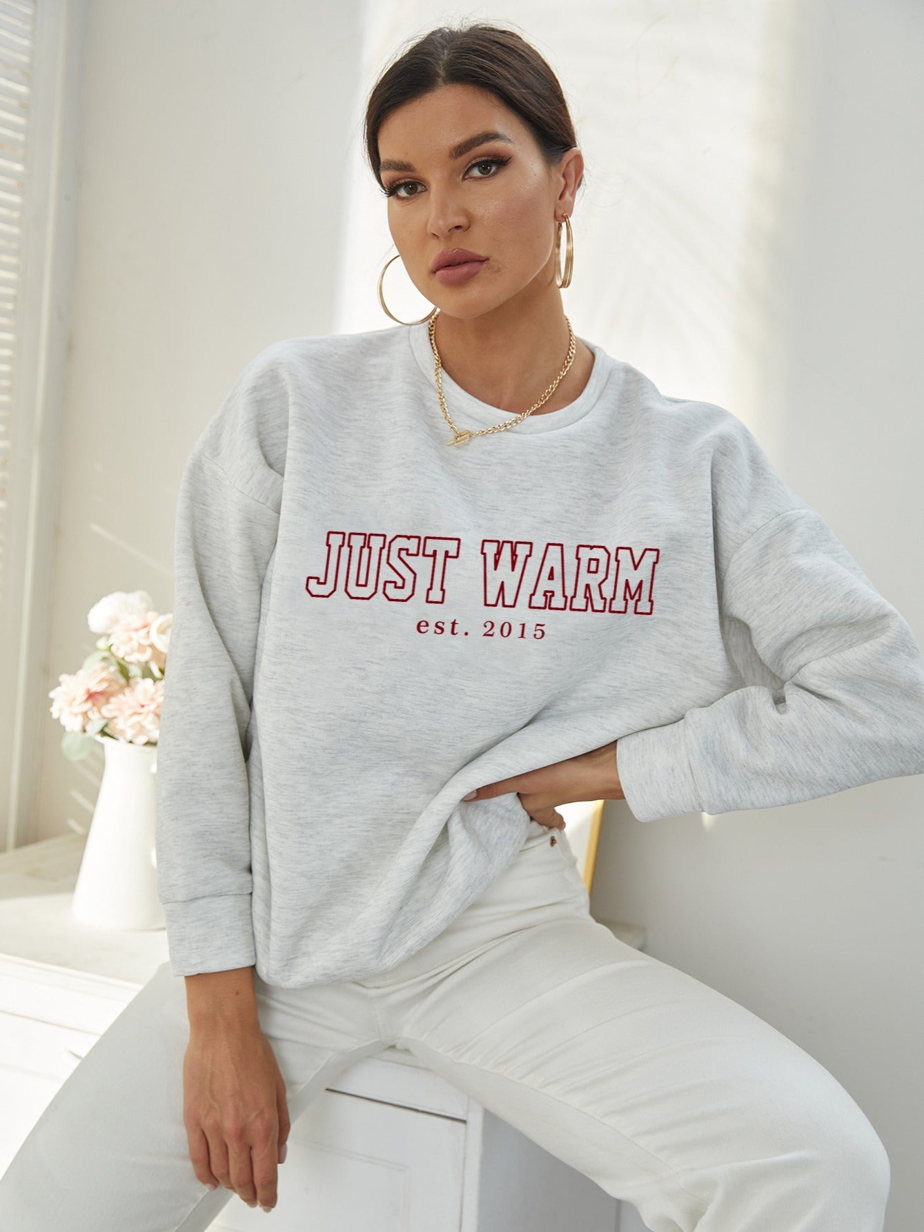 Women's Sweatshirt Letter Print Drop Shoulder Long Sleeve Casual Sweatshirt