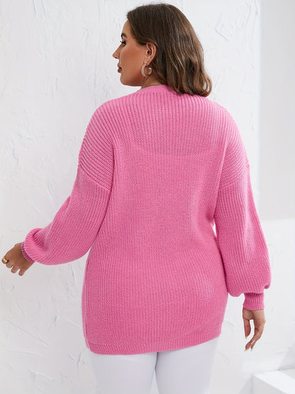 Sixsr Plus Size Solid Long Sleeve Knit Sweater Cardigan, Women's Plus Slight Stretch Casual Cardigan