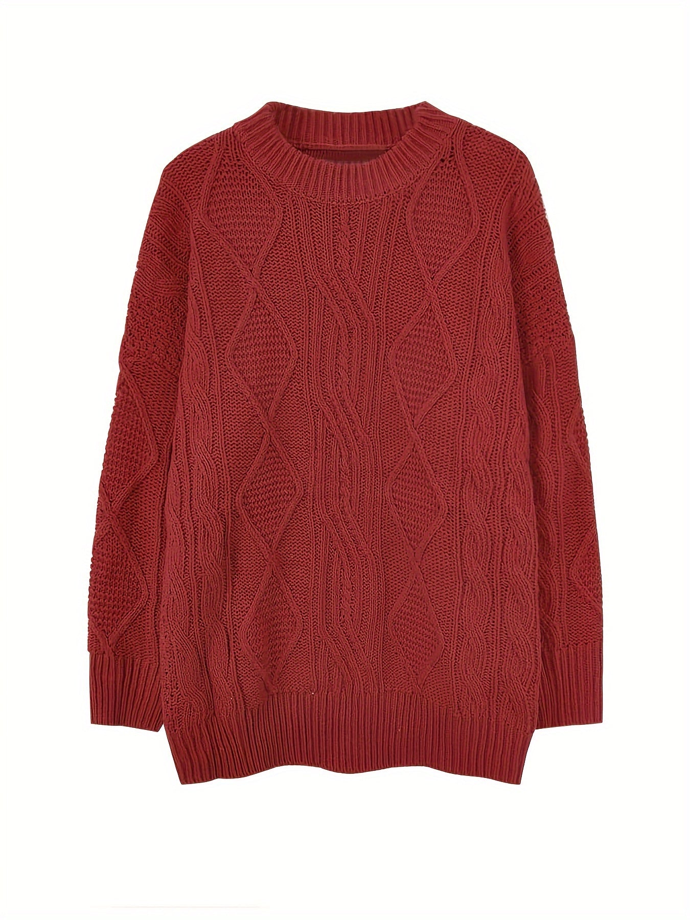 Sixsr Cable Twist Knit Sweater, Casual Long Sleeve Crew Neck Pullover Sweater For Fall & Winter, Women's Clothing