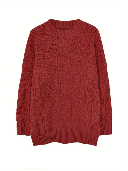 Sixsr Cable Twist Knit Sweater, Casual Long Sleeve Crew Neck Pullover Sweater For Fall & Winter, Women's Clothing