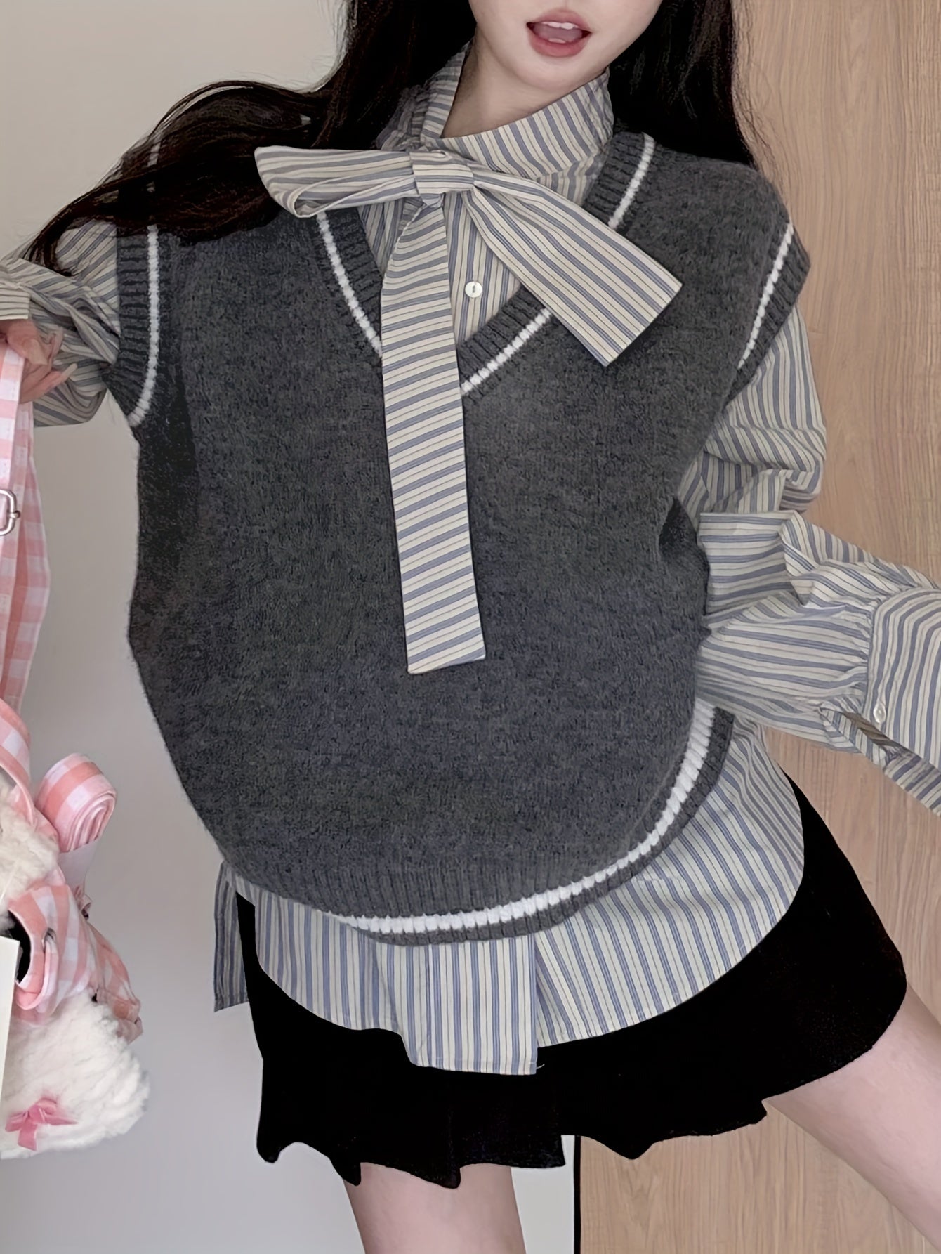 Sixsr Contrast Trim Sweater Vest, Preppy Sleeveless V Neck Vest, Women's Clothing