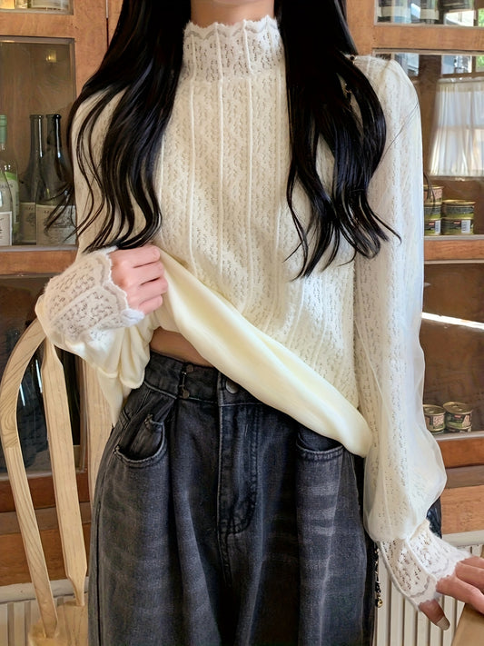 Sixsr Solid Color Mock Neck Sweater, Casual Long Sleeve Sweater For Fall & Winter, Women's Clothing