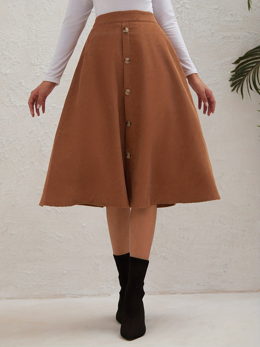 Sixsr Casual Faux Suede Long Skirts, High Waist Button Fashion Skirts, Women's Clothing