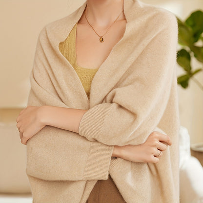 Sixsr Women's Coldproof Wool Shawl Solid Color Loose Cloak With Bat Sleeves Warm Shoulder Protection Stretchable Knitted Cardigan