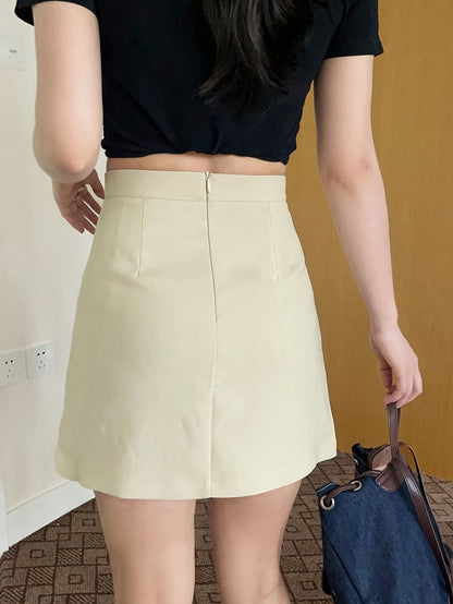 Sixsr Solid High Waist Skirt, Casual Zipper Mini Skirt, Women's Clothing