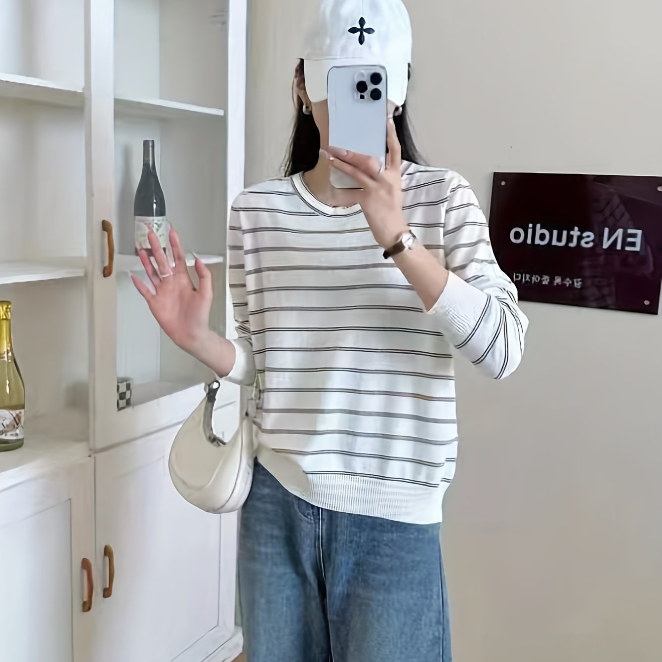 Sixsr Striped Knitted Pullover Sweater, Casual Long Sleeve Sweater For Fall & Winter, Women's Clothing