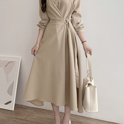 Sixsr A-line Button Front Dress, Elegant Long Sleeve Dress For Spring & Fall, Women's Clothing