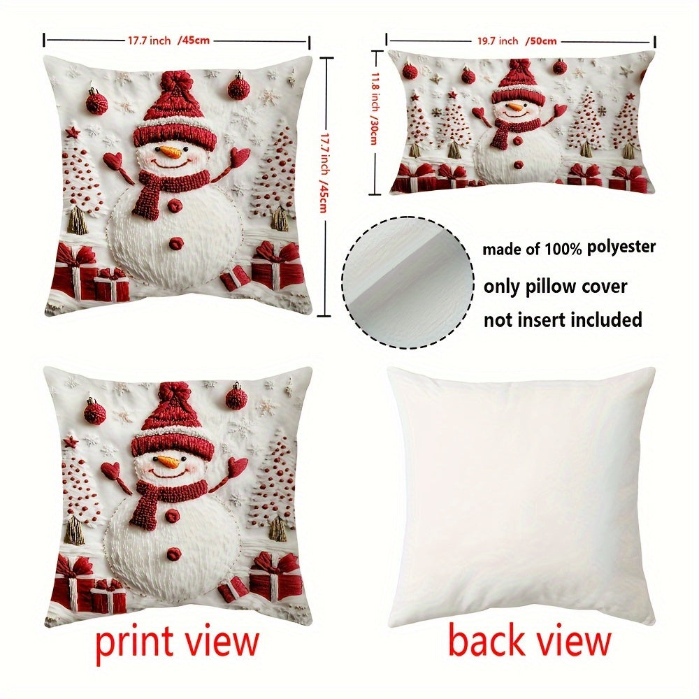 3D Christmas Throw Cushion Covers, Traditional Knit Polyester, Hand-Washable, Zip-Closure, Snowman and Tree Design, Suitable for Various Room Decor - 1pc, Festive Farmhouse Style for Couch, Sofa, Living Room, Bedroom (Insert Not Included)