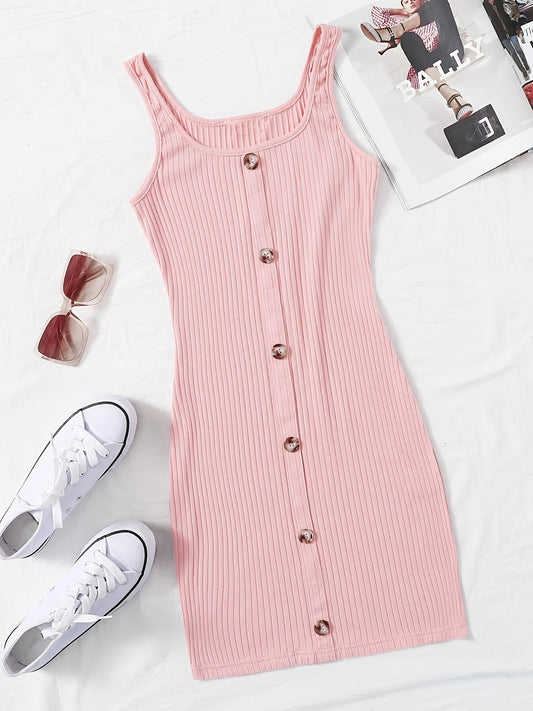 Sixsr Button Front Bodycon Sleeveless Dress, Sexy Tank Dress For Spring & Summer, Women's Clothing