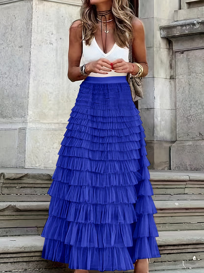 Boho Mesh Layered Hem Skirt - High Waist Women's Clothing for a Chic and Comfortable Look