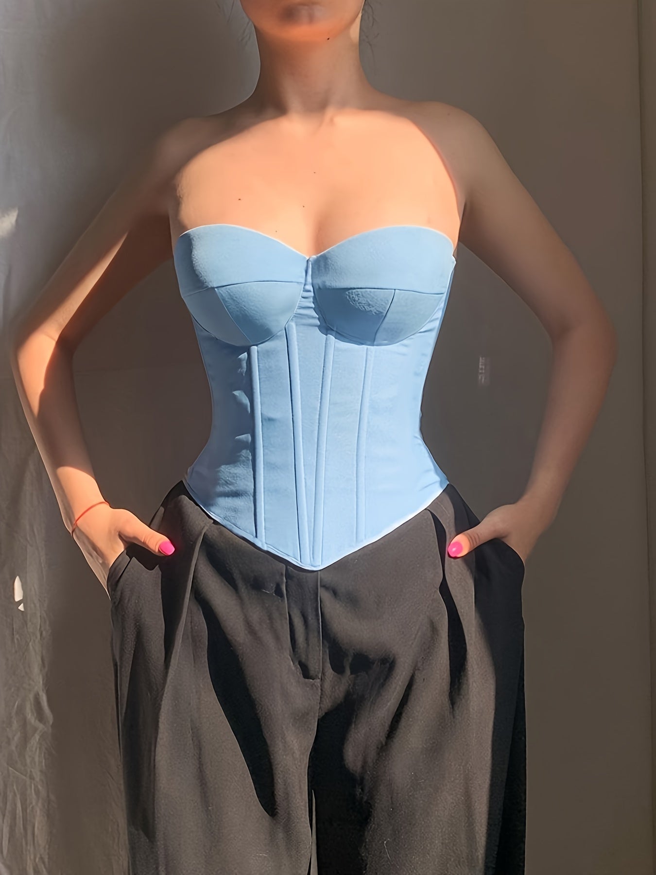 Sixsr  Sweetheart Neck Corset Top, Stylish Solid Color Strapless Top, Women's Clothing