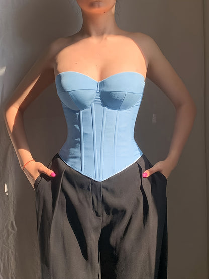 Sixsr  Sweetheart Neck Corset Top, Stylish Solid Color Strapless Top, Women's Clothing