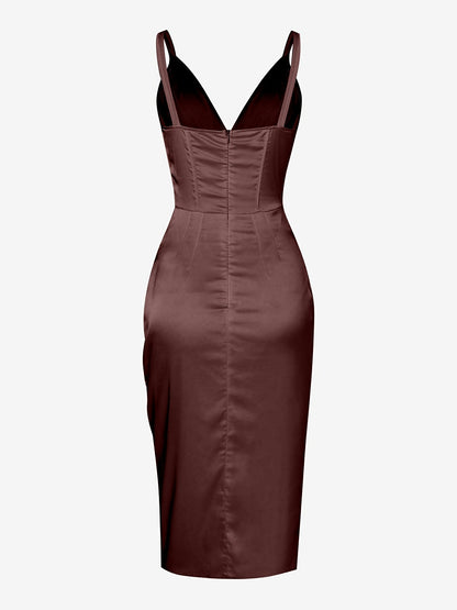 Sexy Backless Slim Deep V Neck Dress, Casual Every Day Dress For Spring & Fall, Women's Clothing