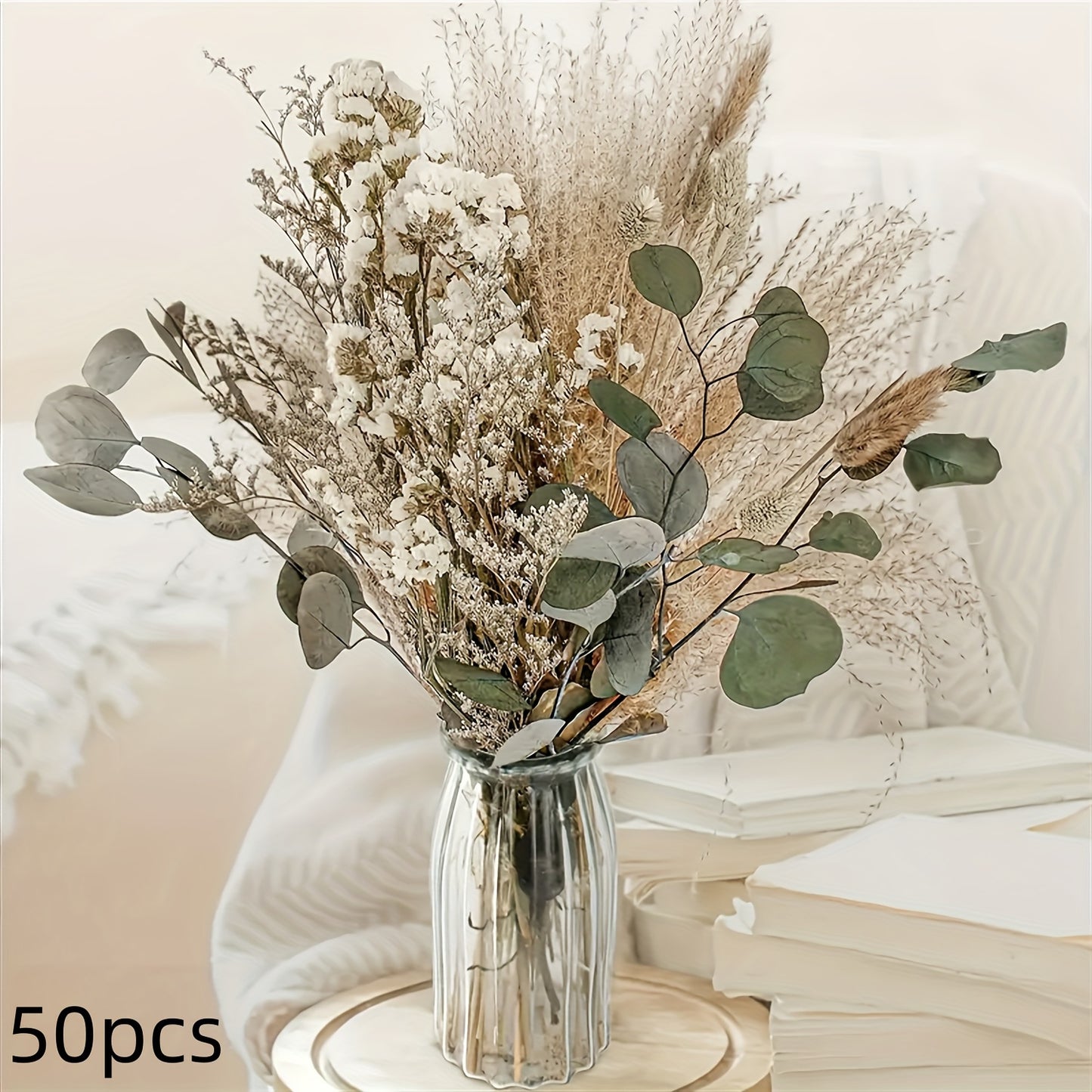 50pcs Bohemian Dried Pampas Grass Decor Bundle, Natural Brown Willow Sticks for Vase Filler, Versatile Floral Arrangement for Living Room, Wedding Bouquets, Thanksgiving Home Decor, St. Patrick's Day, Valentine's, Ramadan, Graduation - Seasonal Faux Plant