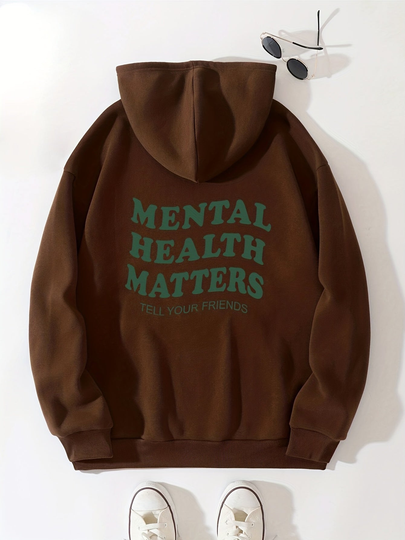 Sixsr Mental Health Matters Print Hoodies, Drawstring Kangaroo Pocket Casual Sweatshirt For Winter & Fall, Women's Clothing