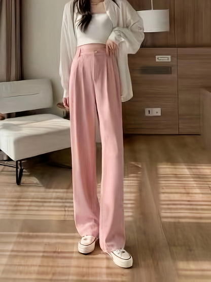 Sixsr Solid High Waist Draped Long Length Pants, Casual Loose Spring & Autumn Pants, Women's Clothing