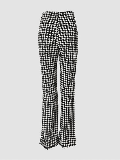 Women's Stylish Houndstooth High Waist Straight Leg Pants - Perfect for Casual Everyday Wear