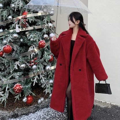 Sixsr Winter Lapel Teddy Overcoat, Long Length Solid Casual Coat, Women's Clothing