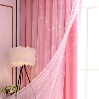 Twin-Layer Modern Star Hollow Curtains - Soft, Breathable, Light-Blocking, Thermal Insulated, Stylish Decor for Living Room, Bedroom, Study Room, and Home Office