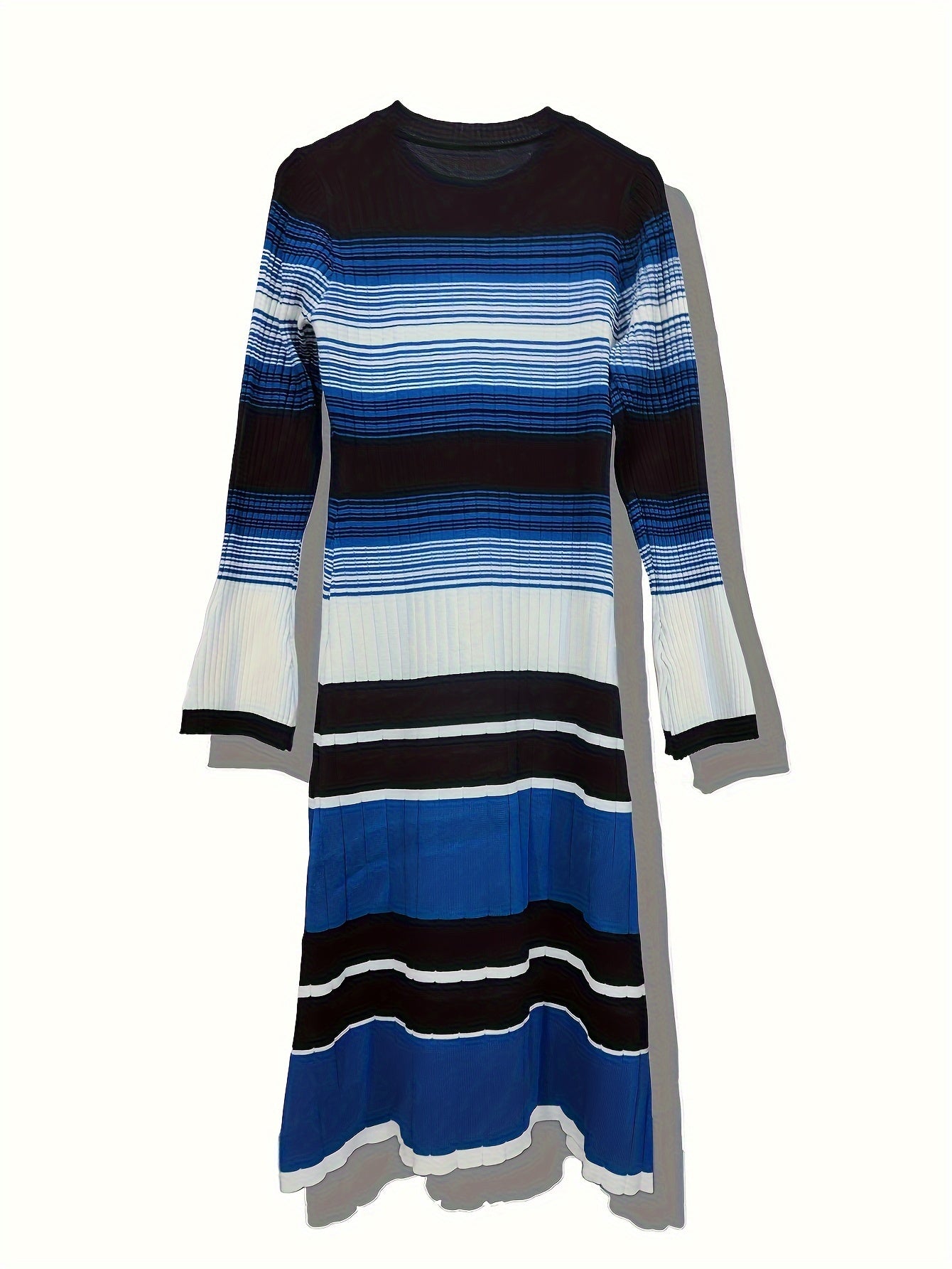 Sixsr Striped Print Long Sleeve Knit Dress, Elegant Crew Neck A-line Dress, Women's Clothing