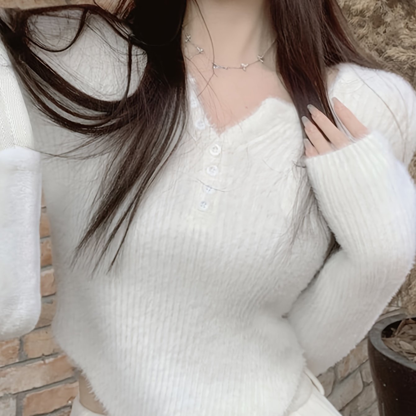 Sixsr Solid Button Up Pullover Sweater, Casual Long Sleeve Hanky Hem Sweater, Women's Clothing