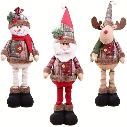 Adorable Christmas Plush Figurine Set - Santa, Snowman & Reindeer with Adjustable Legs | Perfect for Holiday Home Decor & Party Accents