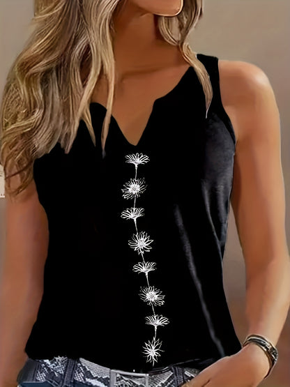 Sixsr Floral Print Tank Top, Casual Notch Neck Summer Sleeveless Top, Women's Clothing