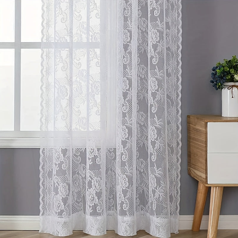 1-Panel Elegant White Floral Sheer Curtain - Tiers with Embroidered Lace, Romantic Retro Design, Translucent, Beautiful Polyester Fiber, Perfect for Bedroom Bay Window Living Room Decoration and Home Decor