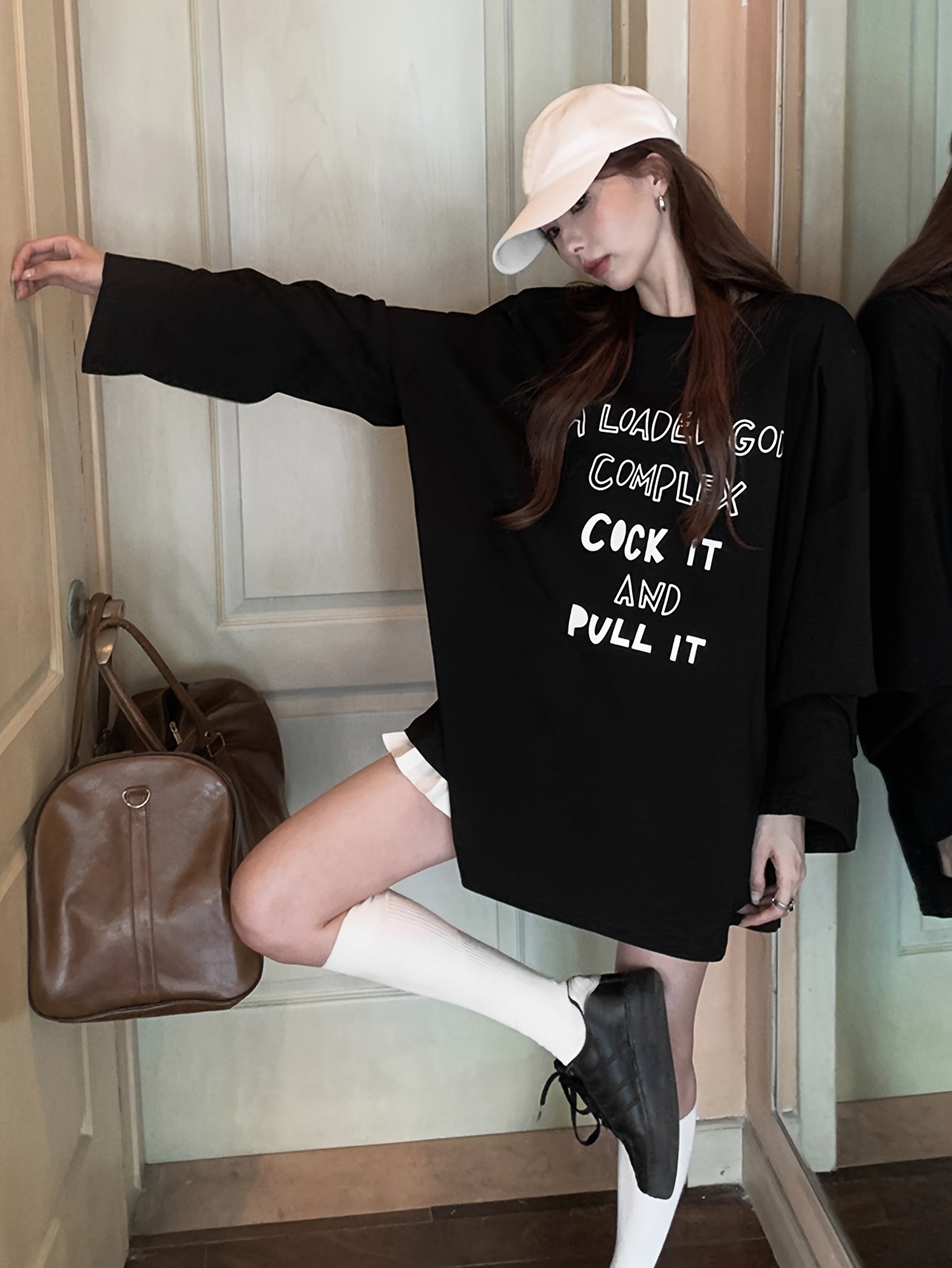 Sixsr Letter Print Crew Neck T-Shirt, Casual Long Sleeve T-Shirt For Spring & Fall, Women's Clothing