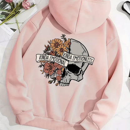 Sixsr Floral & Skull Print Hoodies, Drawstring Kangaroo Pocket Casual Sweatshirt For Winter & Fall, Women's Clothing