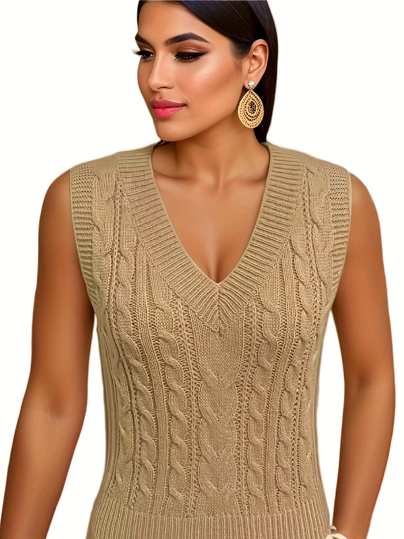 Sixsr Solid V Neck Sweater Vest, Elegant Sleeveless Sweater For Spring & Fall, Women's Clothing